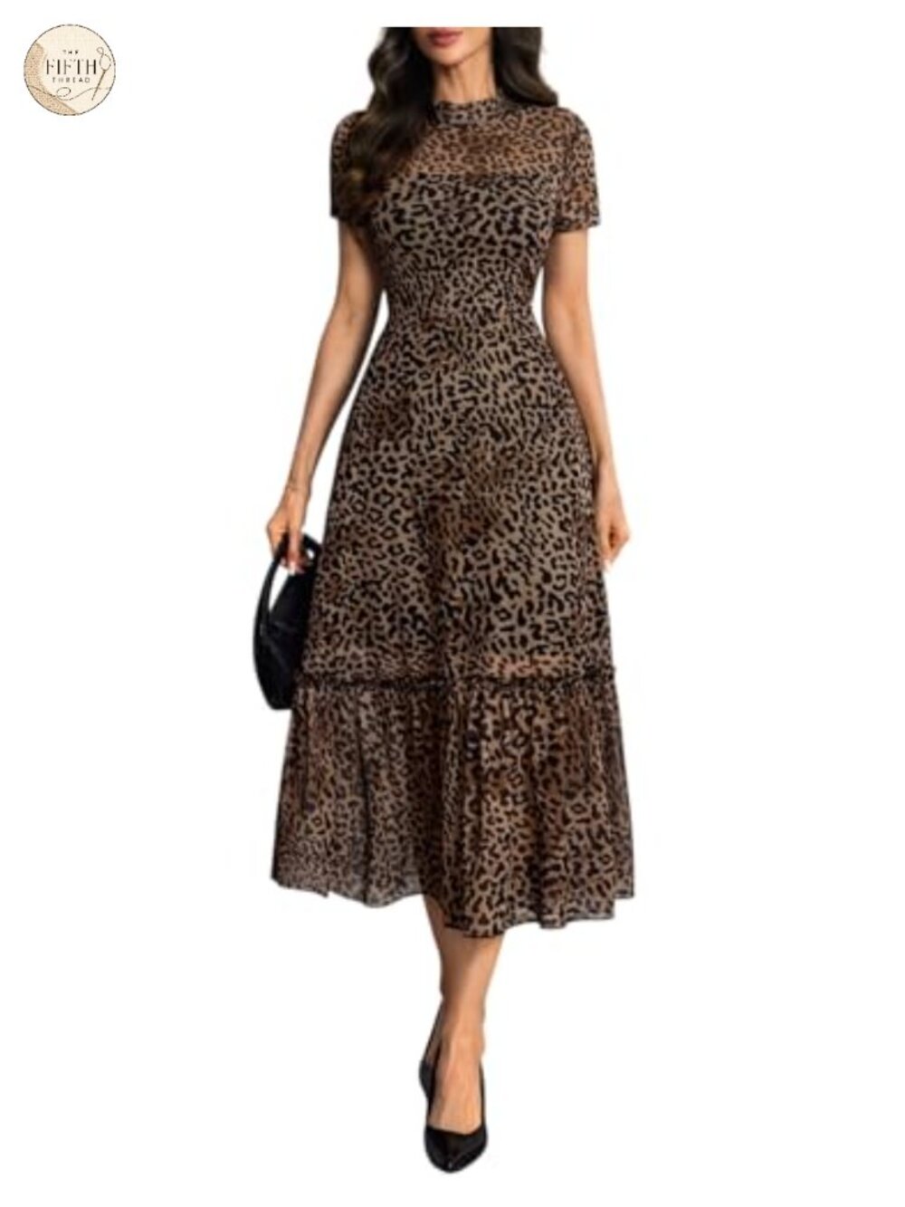 Mesh Ruffle A-Line Maxi Dress High Waist Casual